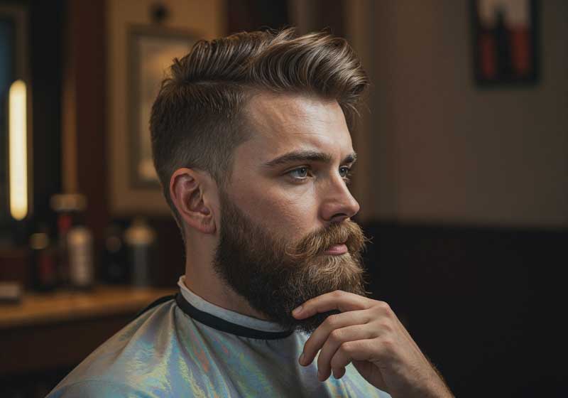 Homem fazendo a barba em barbearia